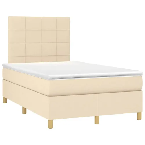 Krevet box spring s madracem krem 120 x 190 cm od tkanine - Krema 120 x 190 cm Blok s kvadratima Krema Cijena