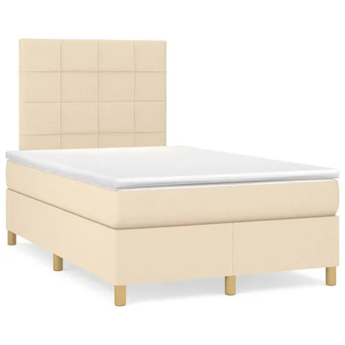 Krevet box spring s madracem krem 120 x 190 cm od tkanine - Krema 120 x 190 cm Blok s kvadratima Krema Cijena