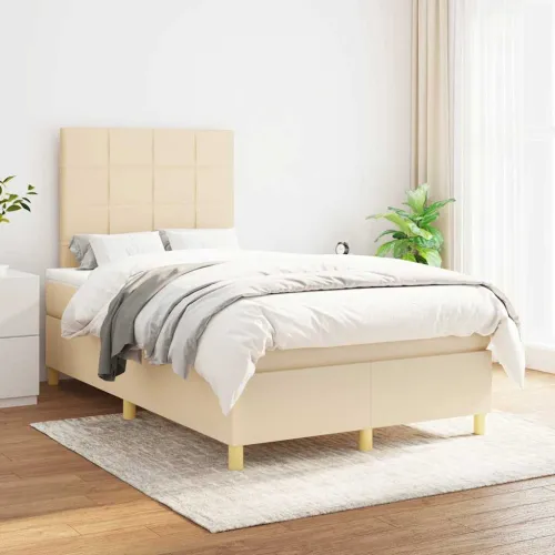 Krevet box spring s madracem krem 120 x 190 cm od tkanine - Krema 120 x 190 cm Blok s kvadratima Krema Cijena