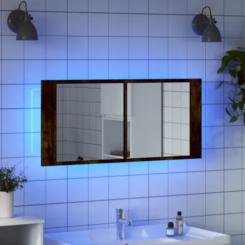 LED kupaonski ormarić s ogledalom boja hrasta 100 x 12 x 45 cm - Dimljeni hrast Cijena