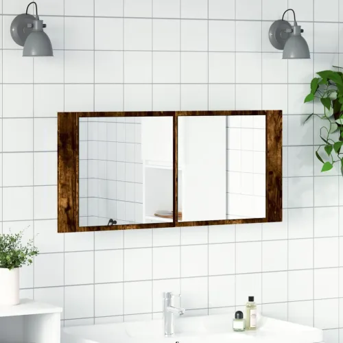 LED kupaonski ormarić s ogledalom boja hrasta 100 x 12 x 45 cm - Dimljeni hrast Cijena