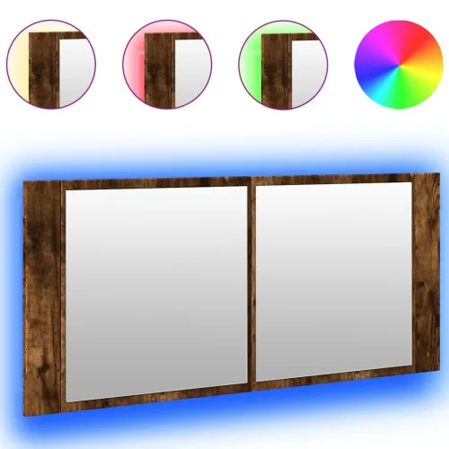 LED kupaonski ormarić s ogledalom boja hrasta 100 x 12 x 45 cm - Dimljeni hrast Cijena