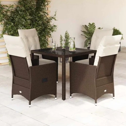 Vrtna garnitura - 5-dijelni vrtni blagovaonski set s jastucima poliratan smeđi - 90 x 90 x 75 cm 4 Sa naslonom za noge Cijena
