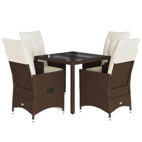 Vrtna garnitura - 5-dijelni vrtni blagovaonski set s jastucima poliratan smeđi - 90 x 90 x 75 cm 4 Sa naslonom za noge Cijena