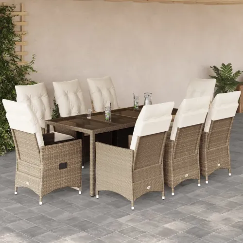 Vrtna garnitura - 9-dijelni vrtni blagovaonski set od poliratana s jastucima bež - 190 x 90 x 75 cm 8 Sa naslonom za noge Cijena