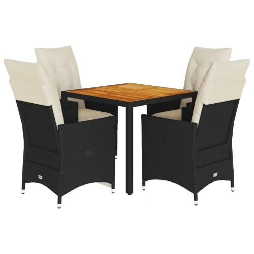Vrtna garnitura - 5-dijelni vrtni blagovaonski set s jastucima od poliratana crni - 90 x 90 x 75 cm 4 Sa naslonom za noge Cijena