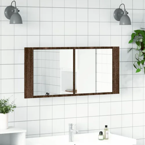 LED kupaonski ormarić s ogledalom smeđa boja hrasta 100x12x45cm - Smeđi hrast Cijena