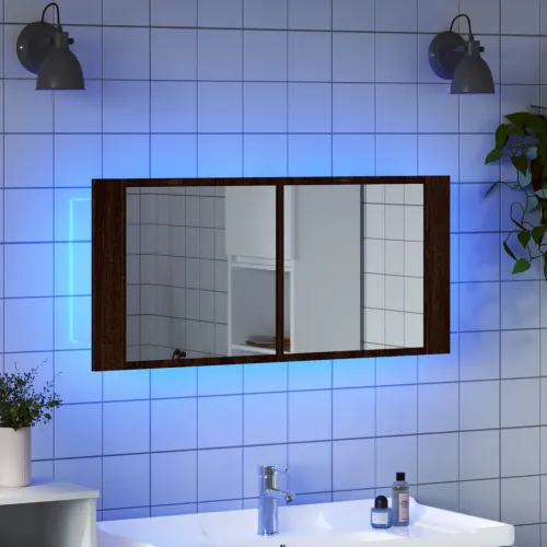 LED kupaonski ormarić s ogledalom smeđa boja hrasta 100x12x45cm - Smeđi hrast Cijena