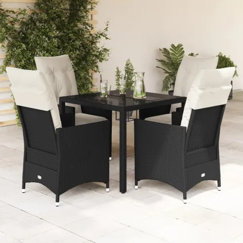 Vrtna garnitura - 5-dijelni vrtni blagovaonski set s jastucima od poliratana crni - 90 x 90 x 75 cm 4 Sa naslonom za noge Cijena