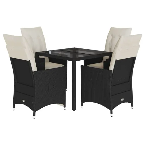 Vrtna garnitura - 5-dijelni vrtni blagovaonski set s jastucima od poliratana crni - 90 x 90 x 75 cm 4 Sa naslonom za noge Cijena