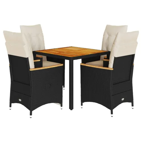 Vrtna garnitura - 5-dijelni vrtni blagovaonski set s jastucima od poliratana crni - 90 x 90 x 75 cm 4 Sa naslonom za noge Cijena