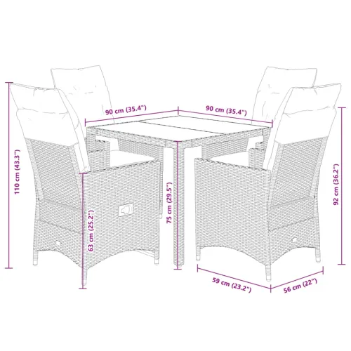 Vrtna garnitura - 5-dijelni vrtni blagovaonski set od poliratana s jastucima bež - 90 x 90 x 75 cm 4 Sa naslonom za noge Cijena