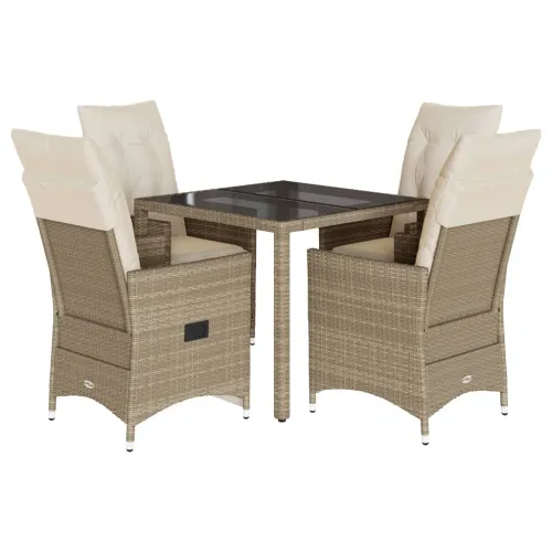 Vrtna garnitura - 5-dijelni vrtni blagovaonski set od poliratana s jastucima bež - 90 x 90 x 75 cm 4 Sa naslonom za noge Cijena