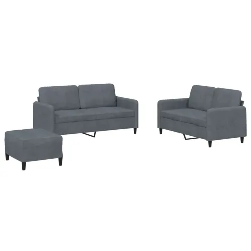3-dijelni set sofa tamnosivi baršunasti - Tamno siva s jastučićima i tabureom Cijena