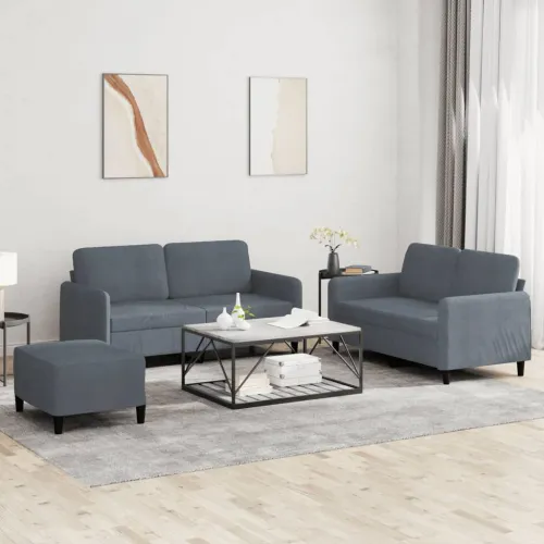 3-dijelni set sofa tamnosivi baršunasti - Tamno siva s jastučićima i tabureom Cijena