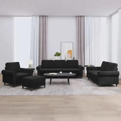 4-dijelni set sofa s jastucima crni baršunasti - Crna S osloncem za noge Cijena