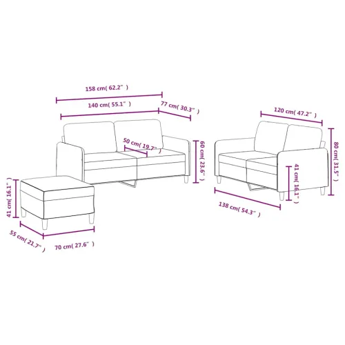 3-dijelni set sofa crni baršunasti - Crna 1 s jastučićima i tabureom Cijena