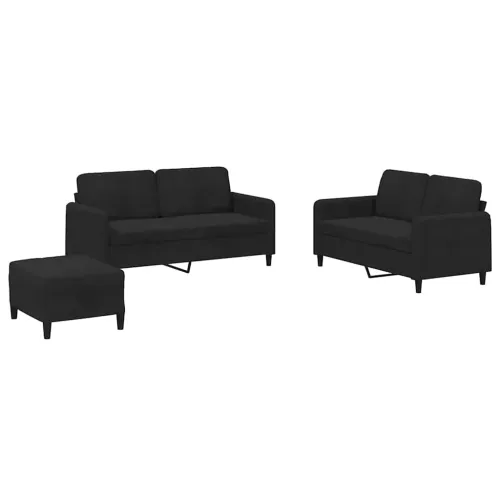 3-dijelni set sofa crni baršunasti - Crna 1 s jastučićima i tabureom Cijena