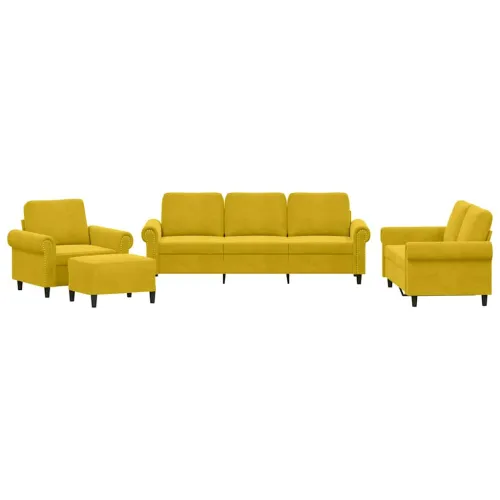 4-dijelni set sofa s jastucima žuti baršunasti - Žuta 1 S osloncem za noge Cijena