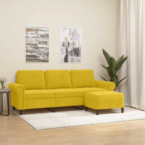 Trosjed s tabureom žuti 180 cm baršunasti - Žuta 1 Cijena