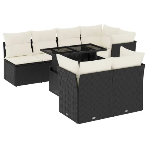 Vrtna garnitura - 8-dijelni set vrtnih sofa od poliratana s jastucima crni - Crna i krem 8 Cijena