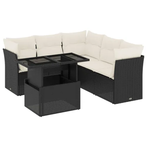 Vrtna garnitura - 6-dijelni set vrtnih sofa s jastucima crni od poliratana - Crna i krem Sa stolom 1 Cijena