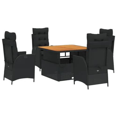Vrtna garnitura - 5-dijelni vrtni blagovaonski set s jastucima od poliratana crni - Dužina stola 110 cm 4 x stolica + stol Cijena