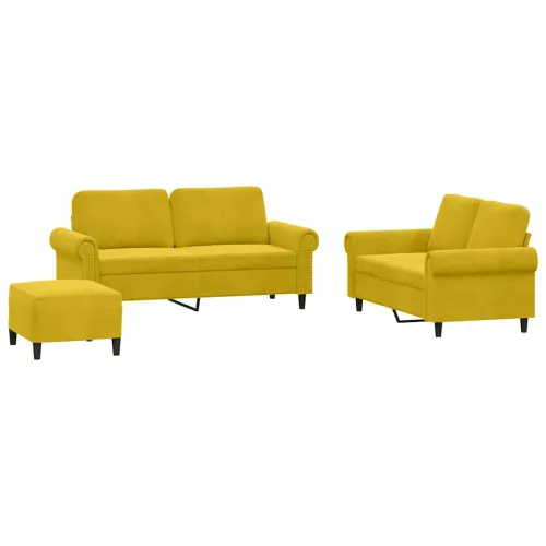 3-dijelni set sofa s jastucima žuti baršunasti - Žuta 1 S osloncem za noge Cijena