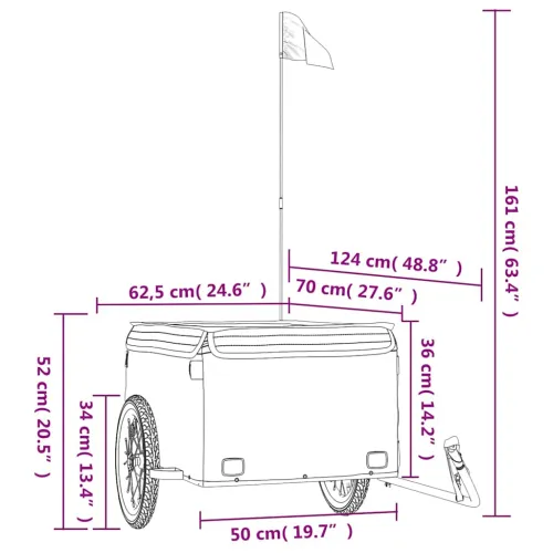Prikolica za bicikl crno-siva 45 kg željezna - Siva 124 x 62.5 x 52 cm Cijena