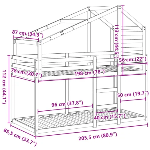 Krevet na kat s krovom 80 x 200 cm od masivne borovine - Prirodna 80 x 200 cm Cijena