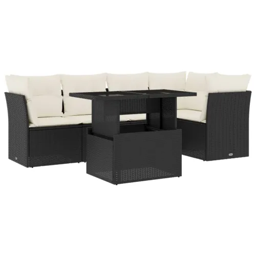 Vrtna garnitura - 6-dijelni set vrtnih sofa s jastucima crni od poliratana - Crna i krem bez spremišta 1 Cijena