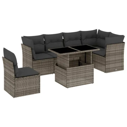 Vrtna garnitura - 7-dijelni set vrtnih sofa sivi od poliratana - Siva Sa stolom 1 Cijena