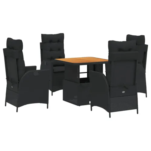 Vrtna garnitura - 5-dijelni vrtni blagovaonski set s jastucima od poliratana crni - Dužina stola 80 cm 4 x stolica + stol Cijena