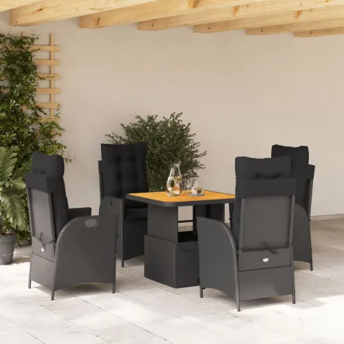 Vrtna garnitura - 5-dijelni vrtni blagovaonski set s jastucima od poliratana crni - Dužina stola 80 cm 4 x stolica + stol Cijena