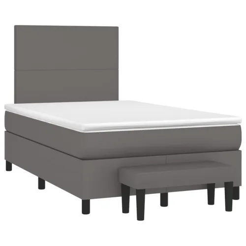 Boxspring - Krevet s oprugama i madracem sivi 120x190 cm od umjetne kože - Siva 120 x 190 cm Gladak dizajn Cijena