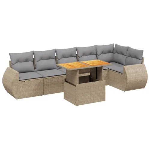 Vrtna garnitura - 7-dijelni set vrtnih sofa od poliratana s jastucima bež - bež i svjetlosiva 3x srednja + 3x kutna + stol 1 Cijena