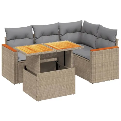 5-dijelni vrtni set sofa s jastucima bež od poliratana - bež i siva bez spremišta 1 Cijena