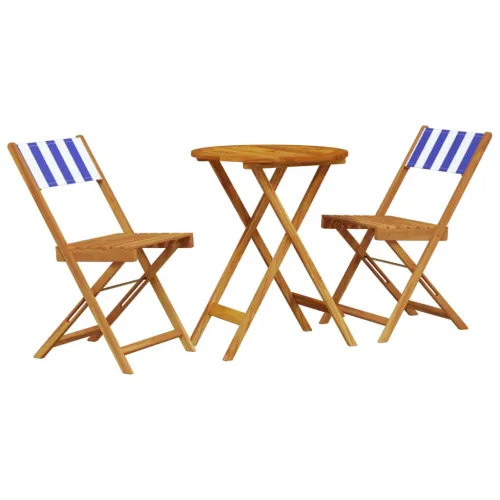 3-dijelni bistro set od tkanine i masivnog drva plava i bijela - Plava i bijela 60 x 75 cm 1 Plava i bijela Cijena