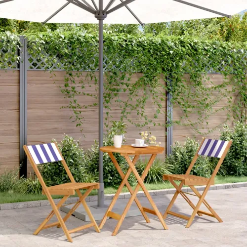 3-dijelni bistro set od tkanine i masivnog drva plava i bijela - Plava i bijela 60 x 75 cm 1 Plava i bijela Cijena