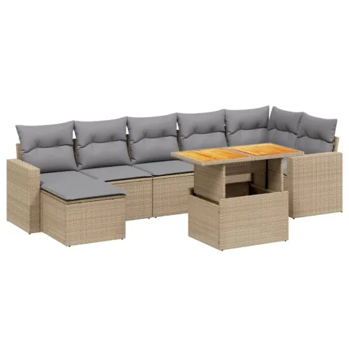 Vrtna garnitura - 8-dijelni set vrtnih sofa od poliratana s jastucima bež - bež i svjetlosiva 3x srednja + 3x kutna + stol + tab Cijena