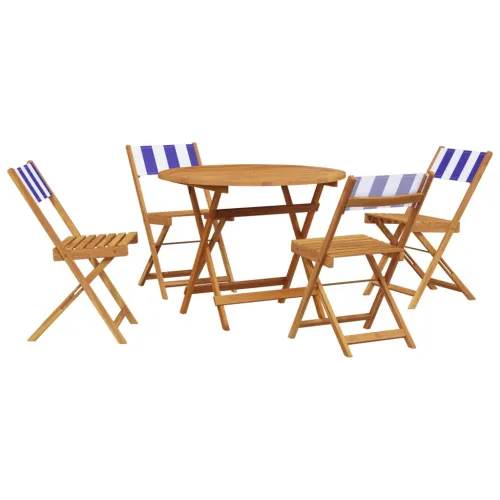 Vrtna garnitura - 5-dijelni vrtni blagovaonski set plavo-bijeli od tkanine i drva - Plava i bijela 90 x 75 cm Cijena