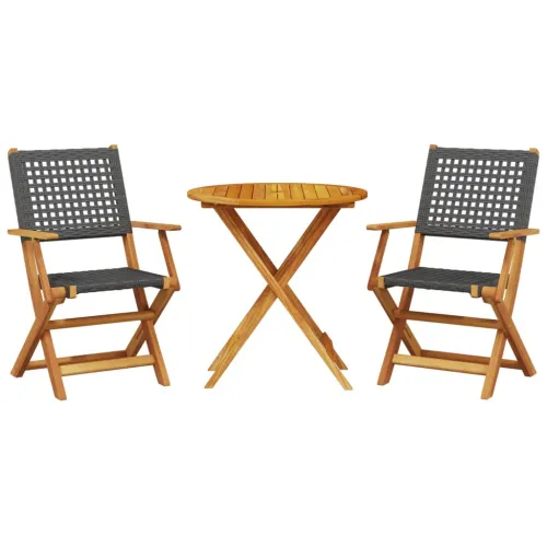 3-dijelni bistro set od poliratana i masivnog drva crni - Crna 70 x 75 cm Cijena