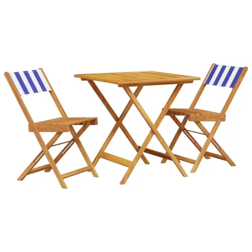 3-dijelni bistro set od tkanine i masivnog drva plava i bijela - Plava i bijela 70 x 70 x 75 cm Cijena