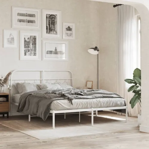 Metalni okvir za krevet s uzglavljem bijeli 150x200 cm - Bijela 150 x 200 cm s uzglavljem Cijena