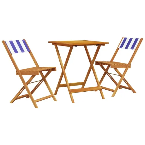 3-dijelni bistro set od tkanine i masivnog drva plava i bijela - Plava i bijela 60 x 60 x 75 cm 1 Plava i bijela Cijena