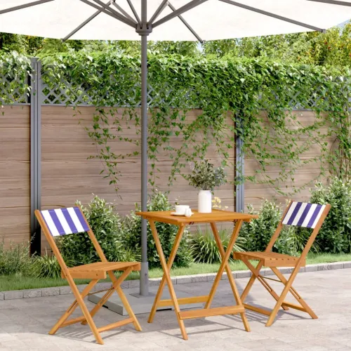 3-dijelni bistro set od tkanine i masivnog drva plava i bijela - Plava i bijela 60 x 60 x 75 cm 1 Plava i bijela Cijena
