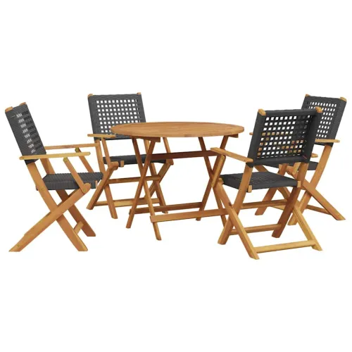 Vrtna garnitura - 5-dijelni vrtni blagovaonski set poliratan i masivno drvo crni - Crna 90 x 75 cm Cijena