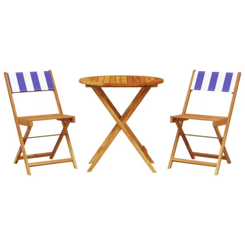 3-dijelni bistro set od tkanine i masivnog drva plava i bijela - Plava i bijela 70 x 75 cm Cijena