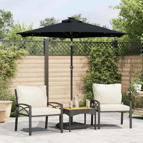 Vrtni suncobran s čeličnom šipkom LED crni 225 x 225 x 212 cm - Crna Cijena