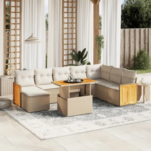 Vrtna garnitura - 9-dijelni set vrtnih sofa s jastucima bež od poliratana - bež i krem bez spremišta 1 Cijena